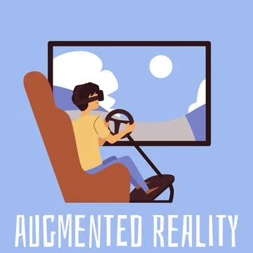 Augmented reality gaming concept, cartoon man in VR glasses Stock Illustration