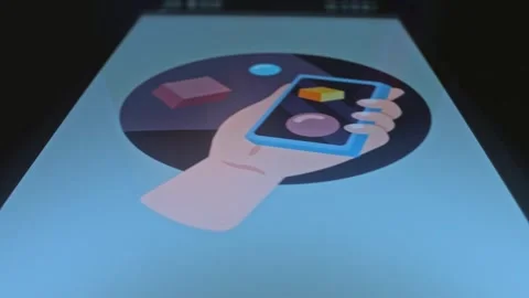 Augmented Reality hand holding smartphone, graphic presentation on smartphone Stock Footage 303570943