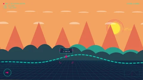 Augmented Reality HUD Interface Over Retro Futuristic Alpine Terrain Navigation Stock Footage 340860450