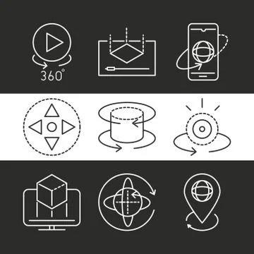 Augmented reality icons set interactive simulation camera rotation line style 스톡 일러스트