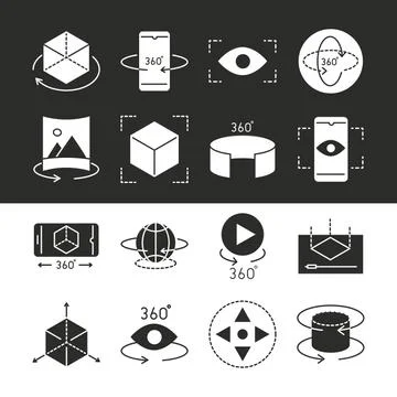 Augmented reality icons set interactive simulation camera rotation silhouette Stock Illustration