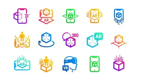 Augmented reality icons. VR simulation, Panorama view, 360 degrees. Vector Illustrazione stock