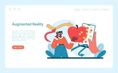Augmented Reality innovation. A user interacts with a digital apple through AR Illustrazione stock