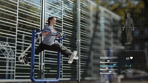 Augmented Reality Interface with Health Data Futuristic fitness tracker app 스톡 동영상 194459456