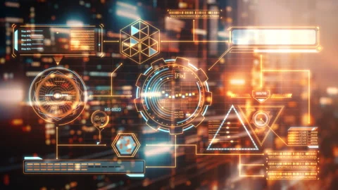 Augmented reality interface showing statistics and progress indicators Stock Footage 293886485