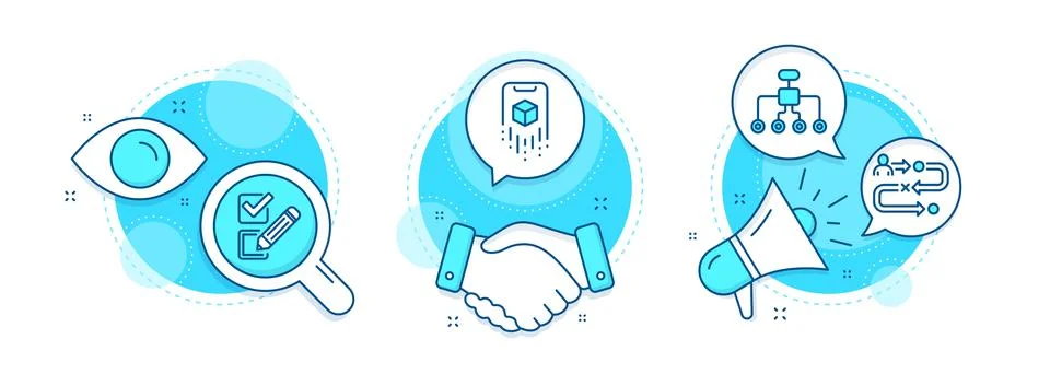 Augmented reality, Journey path and Restructuring icons set. Checkbox sign Stock Illustration