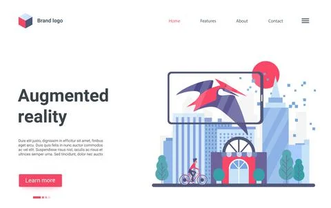 Augmented reality landing page vector template Illustrazione stock
