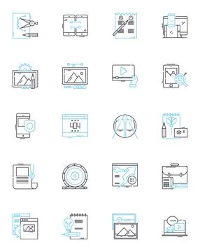 Augmented reality linear icons set. Virtual, Simulation, Immersive, Interactive Stock Illustration