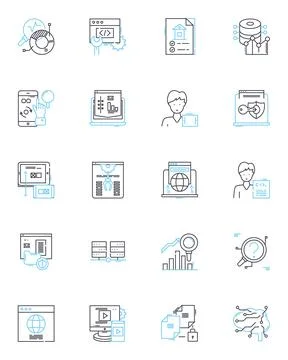 Augmented reality linear icons set. Holograms, Immersive, Digital, Interactive Stock Illustration