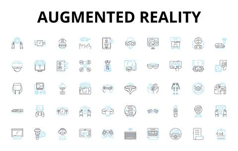 Augmented reality linear icons set. Hologram, Virtual, Overlay, Immersive Stock Illustration