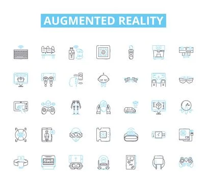 Augmented reality linear icons set. Hologram, Virtual, Overlay, Immersive Stock Illustration