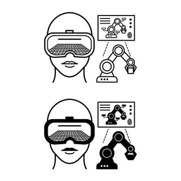 Augmented Reality Maintenance Icons. Line and Glyph Vector Illustrations. E.. Stock Illustration