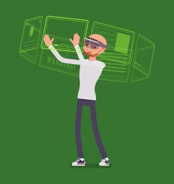 Augmented reality man and virtual interface Illustrazione stock