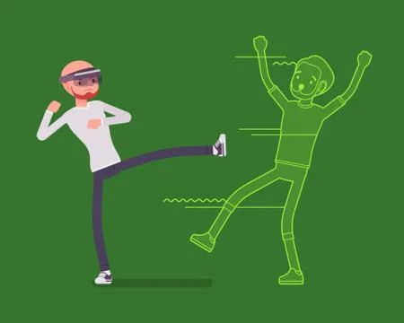 Augmented reality man fighting Stock Illustration