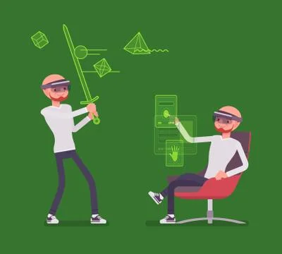 Augmented reality man having battle positive experience Stock Illustration