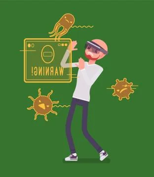 Augmented reality man having negative experience Stock Illustration