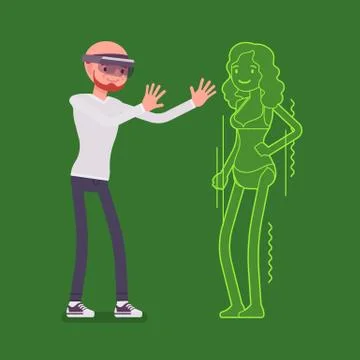 Augmented reality man testing adult content Stock Illustration