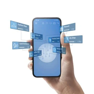 Augmented reality navigation app on smartphone 写真素材