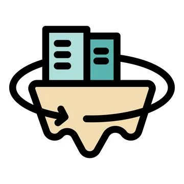Augmented reality rotating buildings on a platform Ilustración de archivo