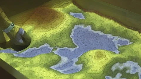 Augmented Reality Sandbox. Simulation in 3D Topography Stock Footage 96169193