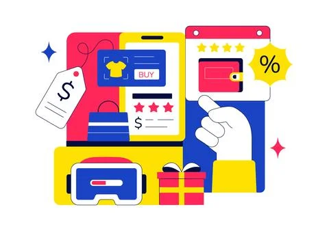 Augmented Reality Shopping Vector Illustration Online Retail Experience Usi.. Stock Illustration