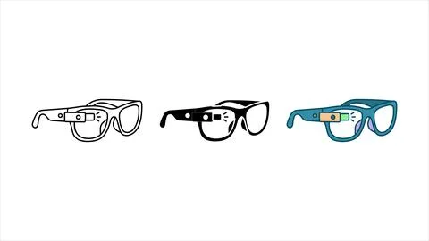 Augmented Reality Smart Glasses Icon Set Stock Illustration