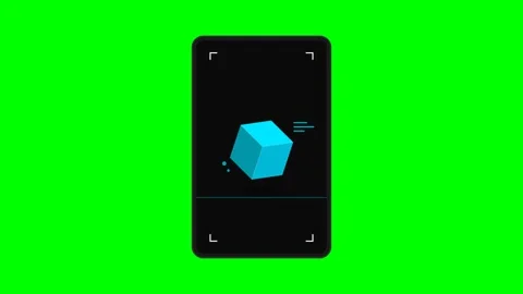 Augmented Reality Smartphone Interface with Floating Holographic Cube on Gr.. Stock Footage 346612232