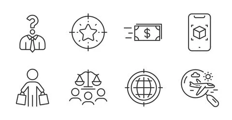 Augmented reality, Star target and Buyer icons set. Court jury, Seo internet and 스톡 일러스트