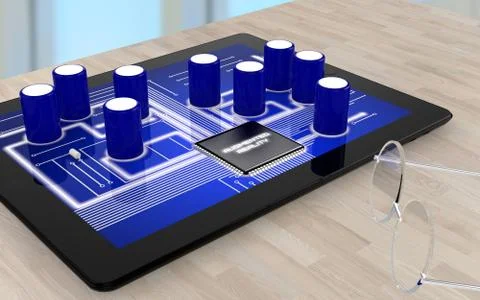 Augmented reality tablet on table Stock Illustration