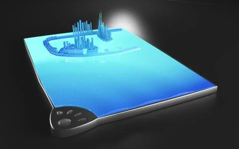 Augmented Reality Tablet with Virtual City - 4k HD 300 DPI Stock Photos