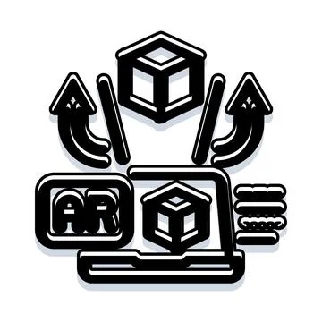 Augmented reality technology connecting to 3d virtual objects 스톡 일러스트
