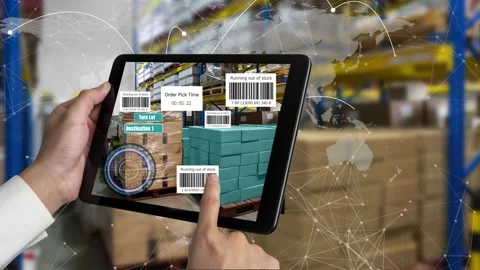 Augmented reality technology system in deft smart warehouse Stock-Footage 212513364