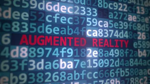 AUGMENTED REALITY text and program code on the computer screen. 3D rendering Stock Illustration