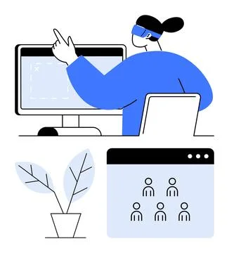 Augmented reality, UI design, creative work, remote collaboration, project de Stock Illustration