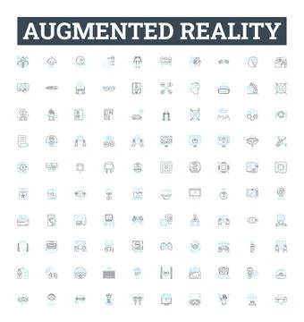 Augmented reality vector line icons set. Augmented, Reality, AR, 3D, Mixed Illustrazione stock