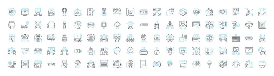 Augmented reality vector line icons set. Augmented, Reality, AR, 3D, Mixed Illustrazione stock