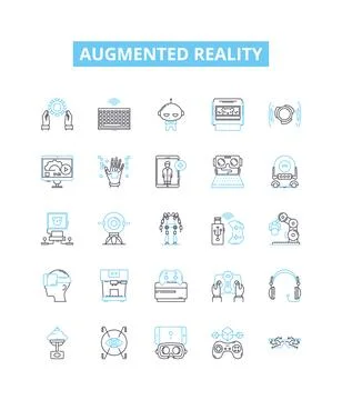Augmented reality vector line icons set. Augmented, Reality, AR, 3D, Mixed Illustrazione stock