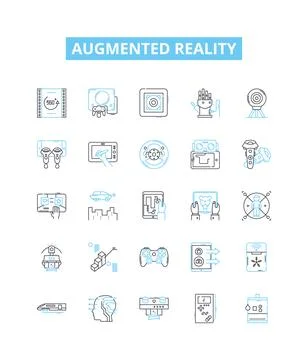 Augmented reality vector line icons set. Augmented, Reality, AR, 3D, Mixed Illustrazione stock