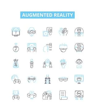 Augmented reality vector line icons set. Augmented, Reality, AR, 3D, Mixed Illustrazione stock