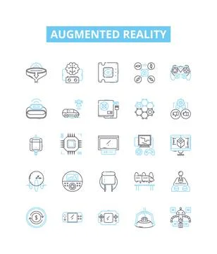 Augmented reality vector line icons set. Augmented, Reality, AR, 3D, Mixed Stock Illustration