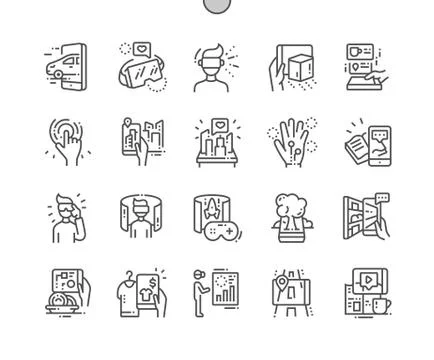 Augmented Reality Well-crafted Pixel Perfect Vector Thin Line Icons 30 2x Grid Stock Illustration