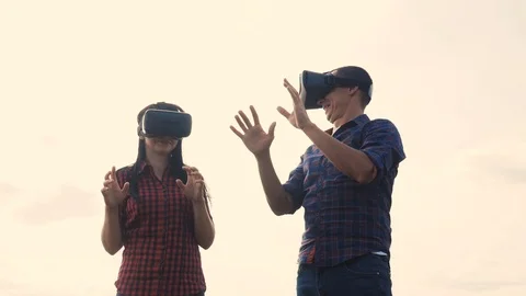 Augmented teamwork future reality device creating virtual space concept slow Stock Footage 117117856