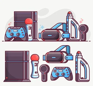 Augmented Virtual Reality Gaming Line Art Icons Stock Illustration