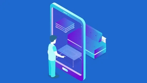 Augmented Virtual Reality marketing technology isometric flat animated concept 库存影片 96234454