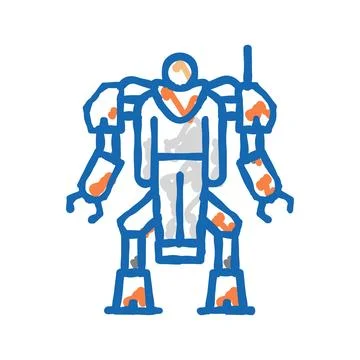 Augmenting robot icon doodle illustration Stock Illustration
