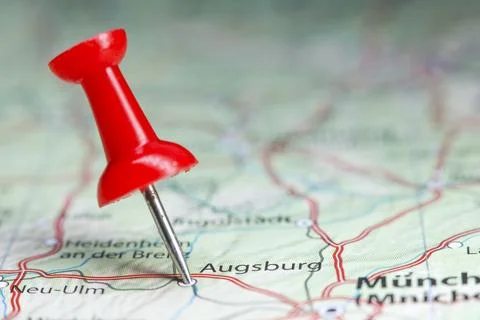 Augsburg pin on map of Germany Foto stock