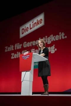  Augsburger Parteitag 2023 Die Linke Kathrin Flach Gomez, Landessprecherin... Stock Photos