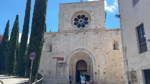 August 1, 2026 - Girona, Spain - Sant Pere de Galligants Romanesque monastery Stock Footage 338140795