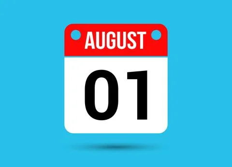 August 1 Calendar Date Flat Icon Day 1 Vector Illustration Stock Illustration