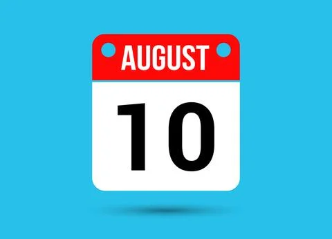 August 10 Calendar Date Flat Icon Day 10 Vector Illustration Stock Illustration